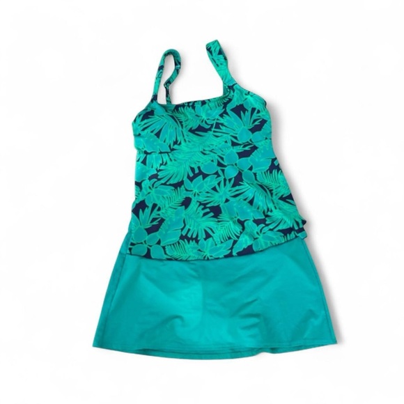 Lands' End Navy and Teal tankini swimsuit - Picture 1 of 8